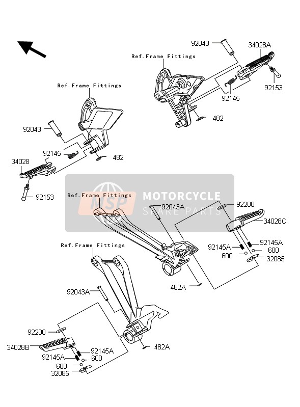 Kawasaki Z1000 2011 Reposapiés para un 2011 Kawasaki Z1000