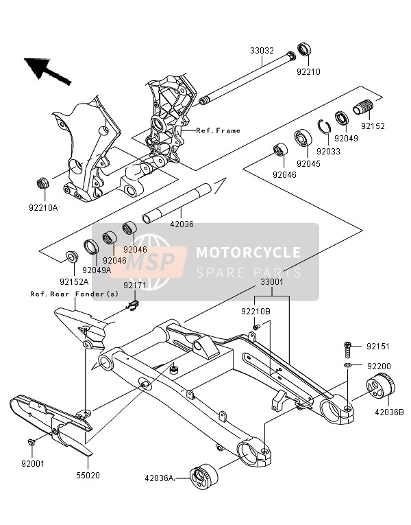 Kawasaki Z1000SX 2011 Braccio oscillante per un 2011 Kawasaki Z1000SX