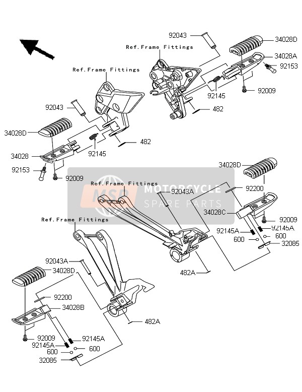 Kawasaki Z1000SX 2011 Footrests for a 2011 Kawasaki Z1000SX