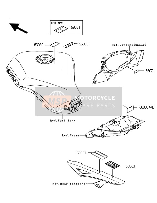 Kawasaki Z1000SX 2011 Labels for a 2011 Kawasaki Z1000SX