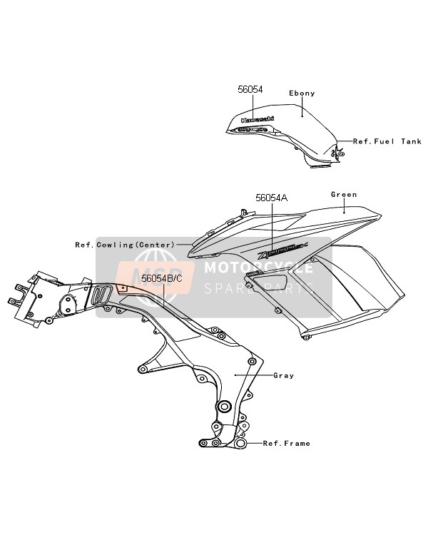 560540788, Mark,Frame Pad,Rh, Kawasaki, 2