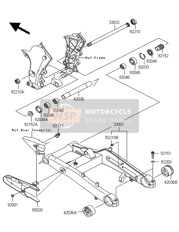 Kawasaki Z1000SX ABS 2011 Braccio oscillante per un 2011 Kawasaki Z1000SX ABS