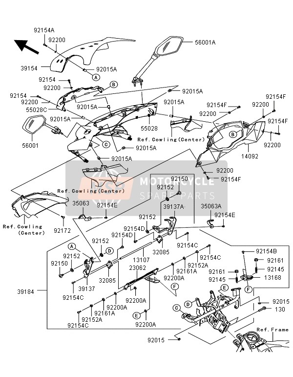 Kawasaki Z1000SX ABS 2011 Cowling (Upper) for a 2011 Kawasaki Z1000SX ABS