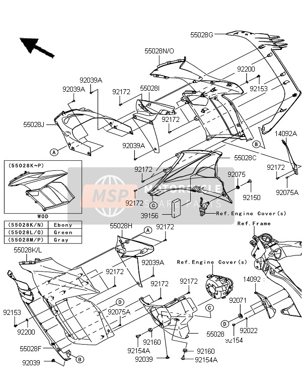 Kawasaki Z1000SX ABS 2011 Cowling (Centre) for a 2011 Kawasaki Z1000SX ABS