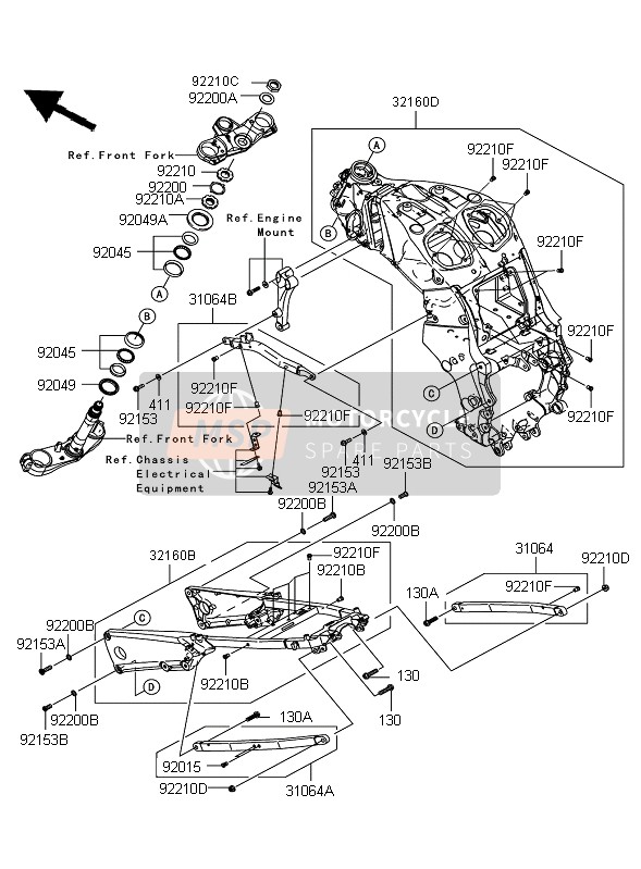 31064009918R, PIPE-COMP,Subframe,Lh,Black, Kawasaki, 0