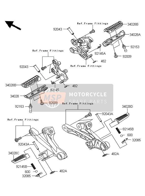 Kawasaki ZZR1400 ABS 2011 Voetsteunen voor een 2011 Kawasaki ZZR1400 ABS