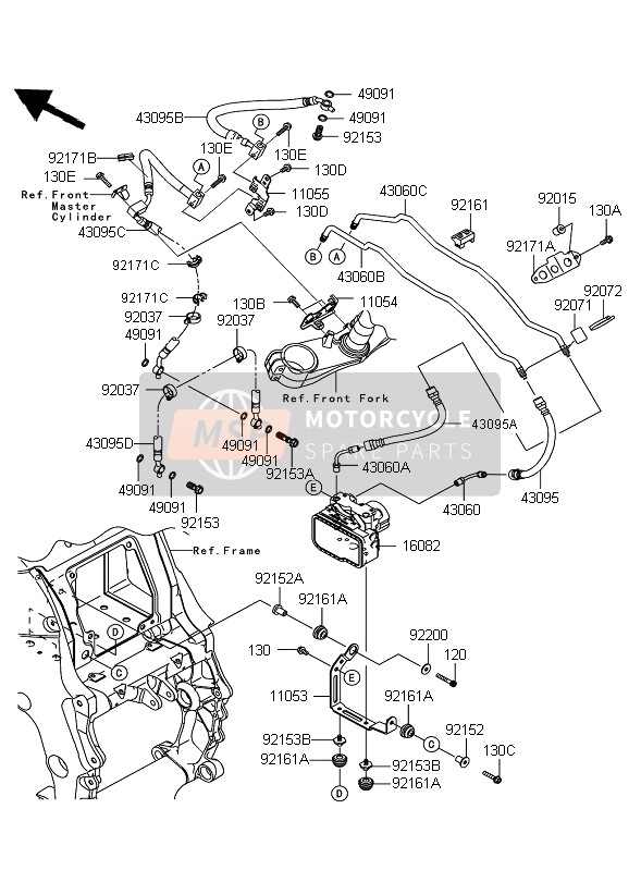 430950402, HOSE-BRAKE,HU-FR M/cylin ZX140, Kawasaki, 0