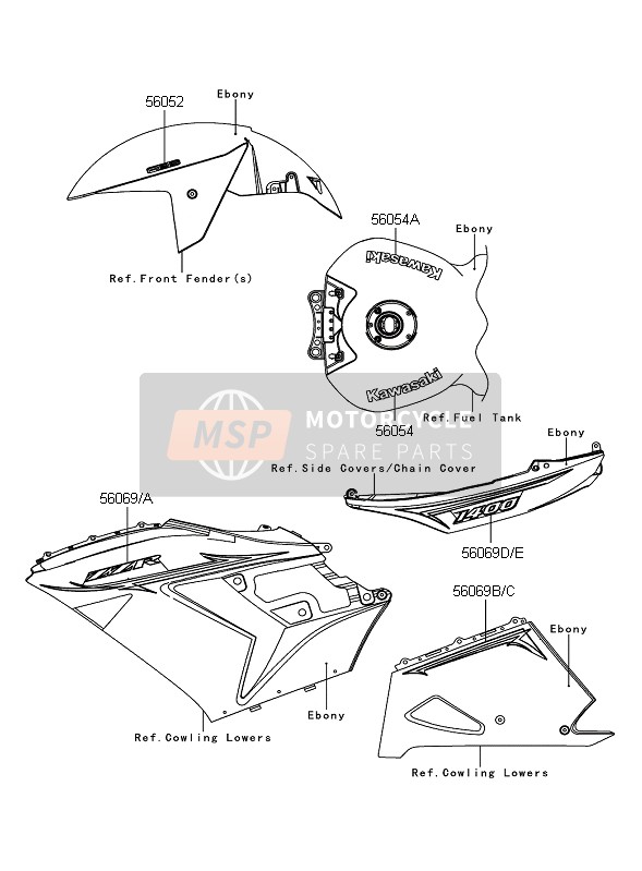 560690960, Pattern, Cnt Cowling, Rh, Kawasaki, 1