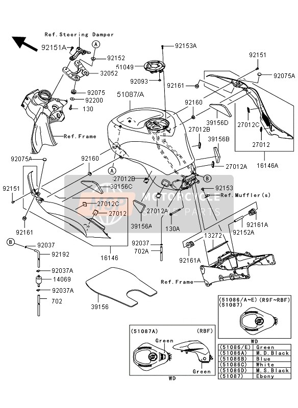 Kawasaki NINJA ZX-6R 2011 Fuel Tank for a 2011 Kawasaki NINJA ZX-6R