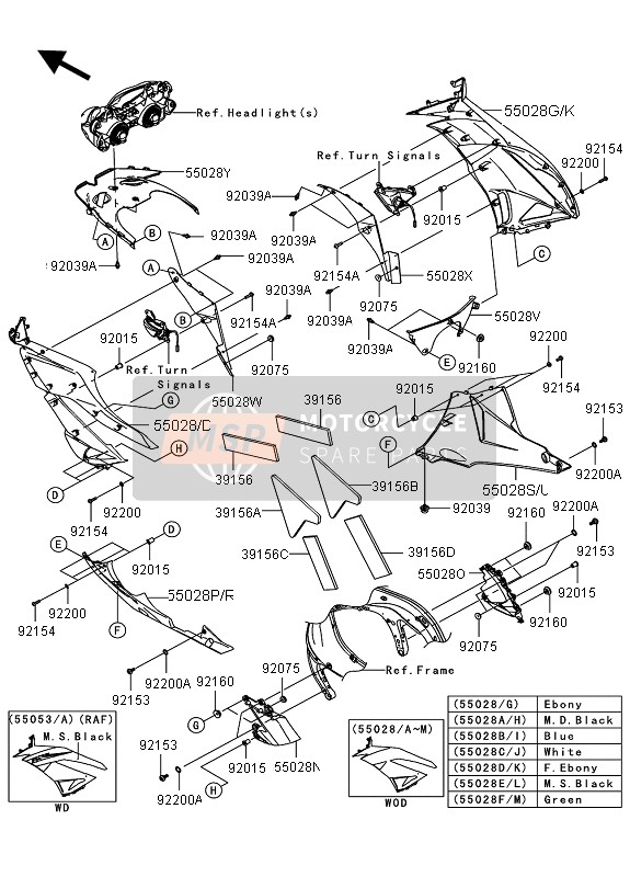 55028025332N, Cowling,Side,Rh,F.Ebony, Kawasaki, 1