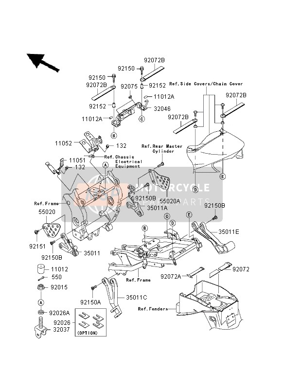 350630032458, Stay,Rr Step,Rh,P.Silver, Kawasaki, 1