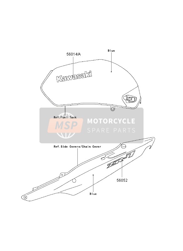 Kawasaki ZR-7 2003 Decals (Blue) for a 2003 Kawasaki ZR-7