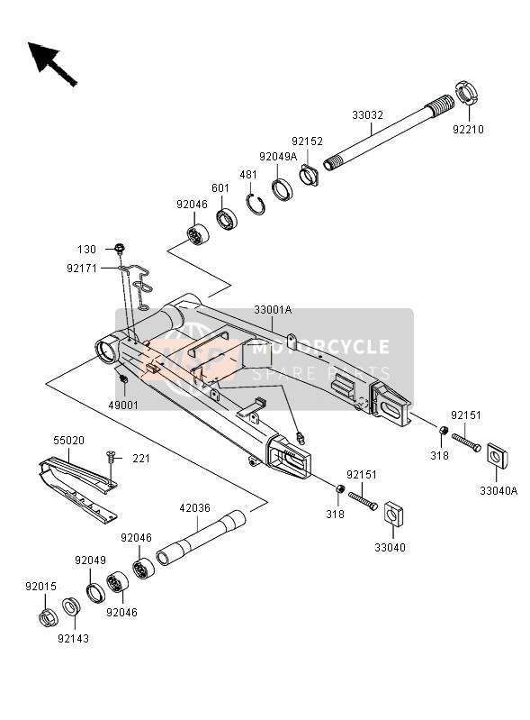 420360023, Sleeve,Swingarm,L=224.5, Kawasaki, 0