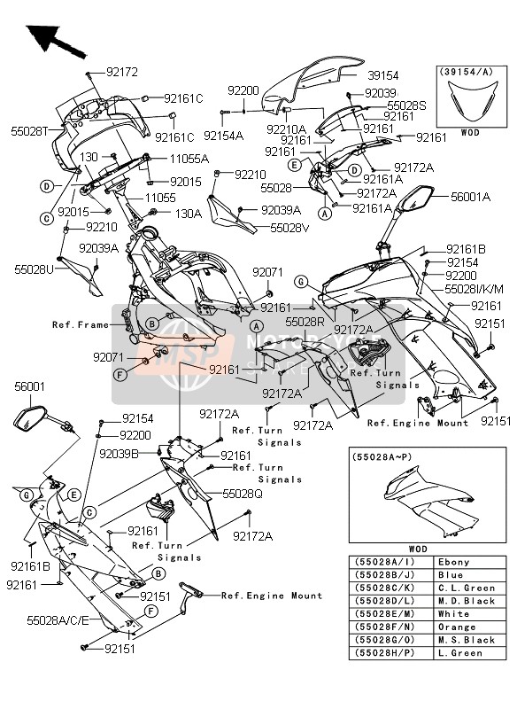 Kawasaki ER-6F ABS 2010 Kuipwerk (Bovenste) voor een 2010 Kawasaki ER-6F ABS