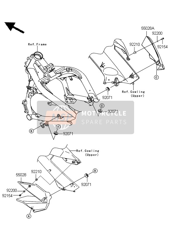 Kawasaki ER-6F ABS 2010 Cowling (Centre) for a 2010 Kawasaki ER-6F ABS