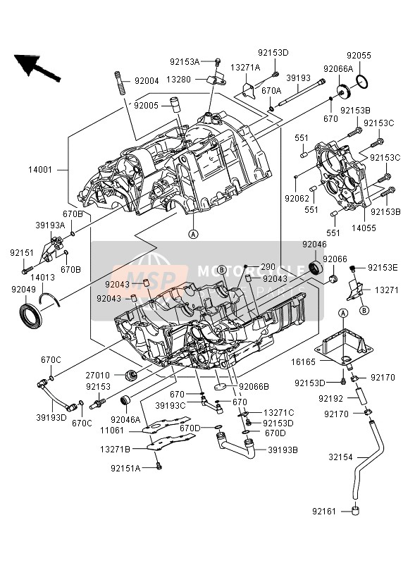 Kawasaki ER-6F ABS 2007 Crankcase (ER650AE057323) for a 2007 Kawasaki ER-6F ABS