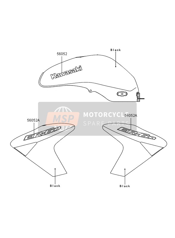 Kawasaki ER-6N 2007 Decals (Black) for a 2007 Kawasaki ER-6N