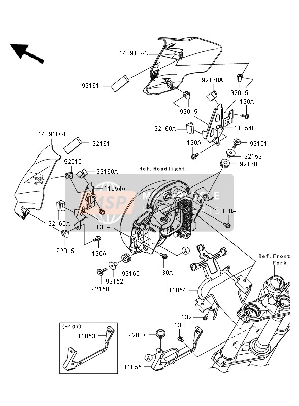 14091045917K, Cover, Head Lamp, Rh, M.Blac, Kawasaki, 1