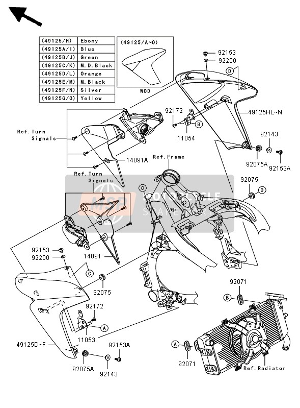 49125003617H, Shroud,Lh,P.Orange ER650A7F, Kawasaki, 0