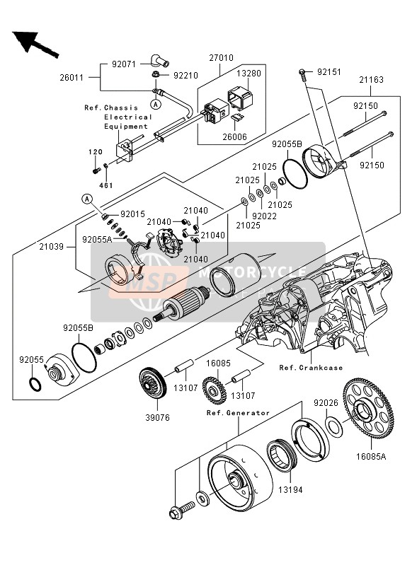 Kawasaki ER-6N ABS 2007 Motorino di avviamento (ER650AE046804) per un 2007 Kawasaki ER-6N ABS