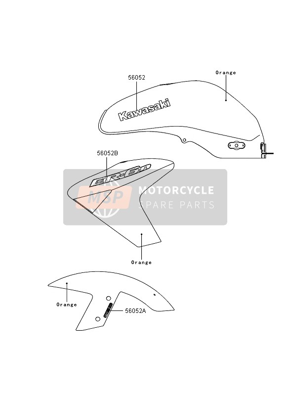 Kawasaki ER-6N ABS 2007 Decals (Orange) for a 2007 Kawasaki ER-6N ABS