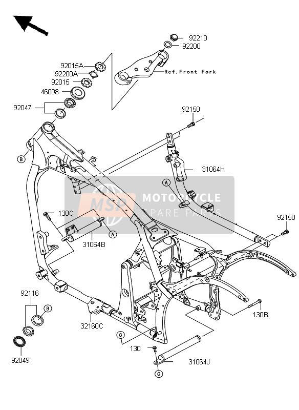 31064009726M, Tube, Downtube, Rh, F.M, Kawasaki, 1