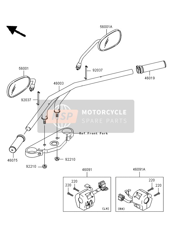 Kawasaki VN1600 MEAN STREAK 2007 Handlebar for a 2007 Kawasaki VN1600 MEAN STREAK