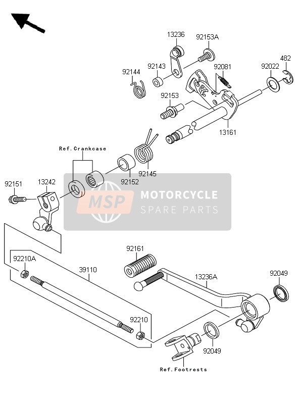 Kawasaki Z750 2007 Schakelmechanisme voor een 2007 Kawasaki Z750