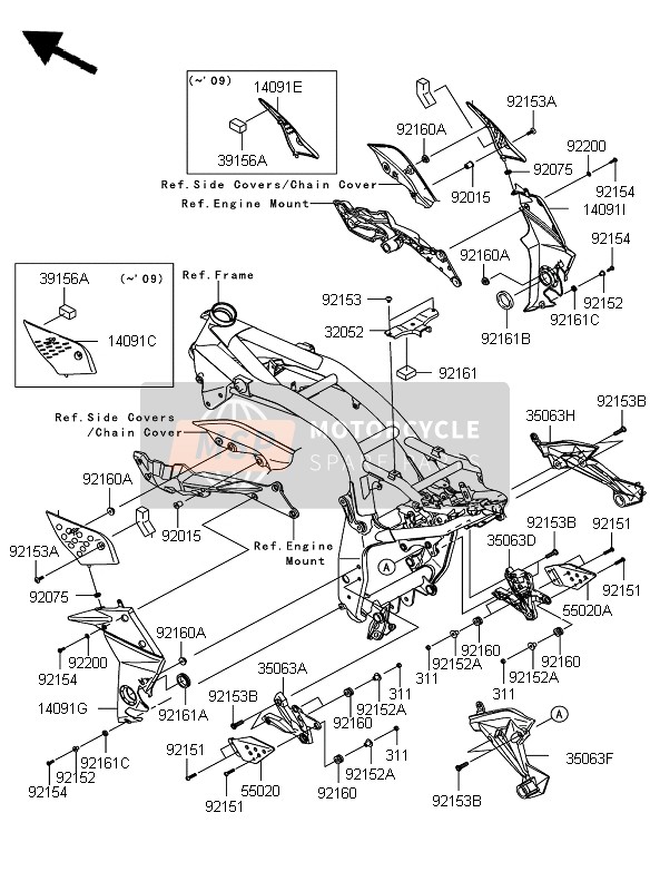 1409108167C, Cover,Pivot,Rh,Silver, Kawasaki, 1