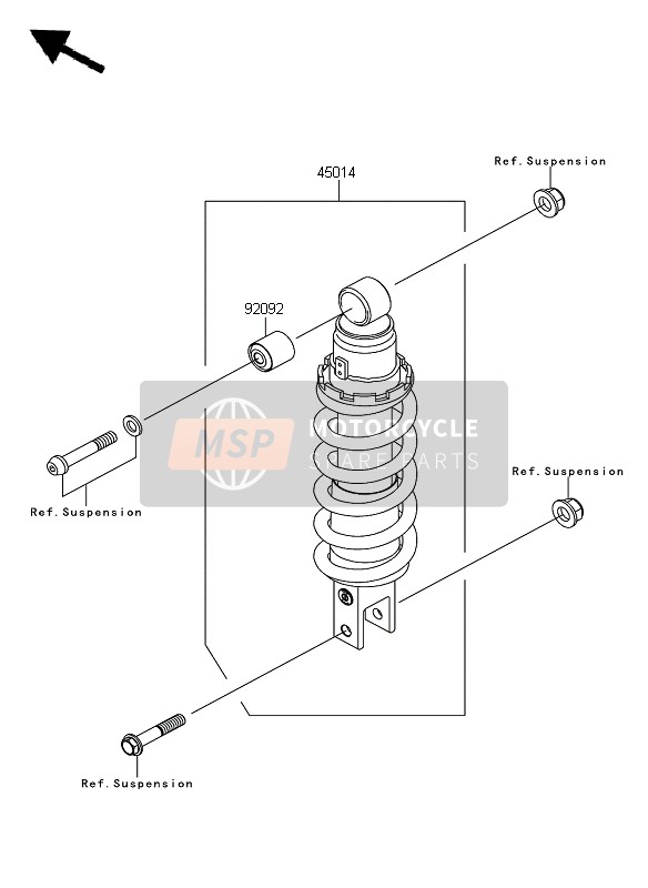 45014019523A, Shock Absorber,SPGSIL+BODY Blk, Kawasaki, 0