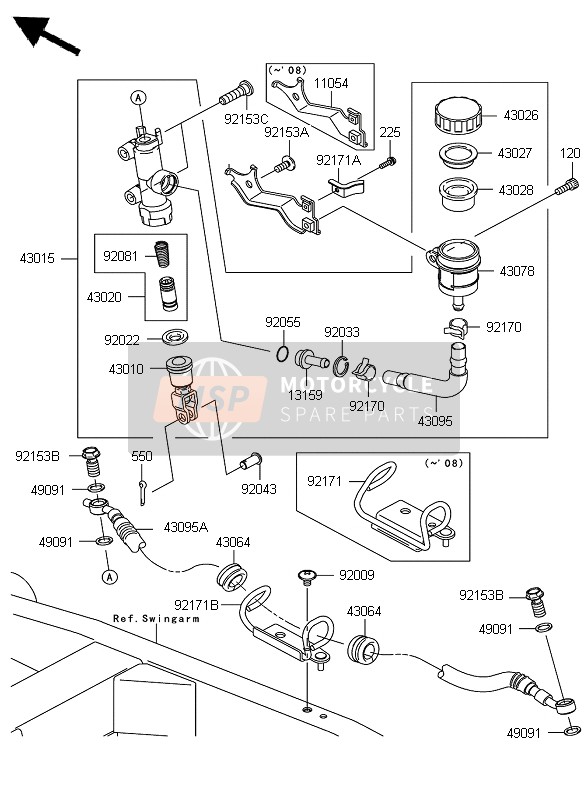 Kawasaki Z750 2007 Rear Master Cylinder for a 2007 Kawasaki Z750