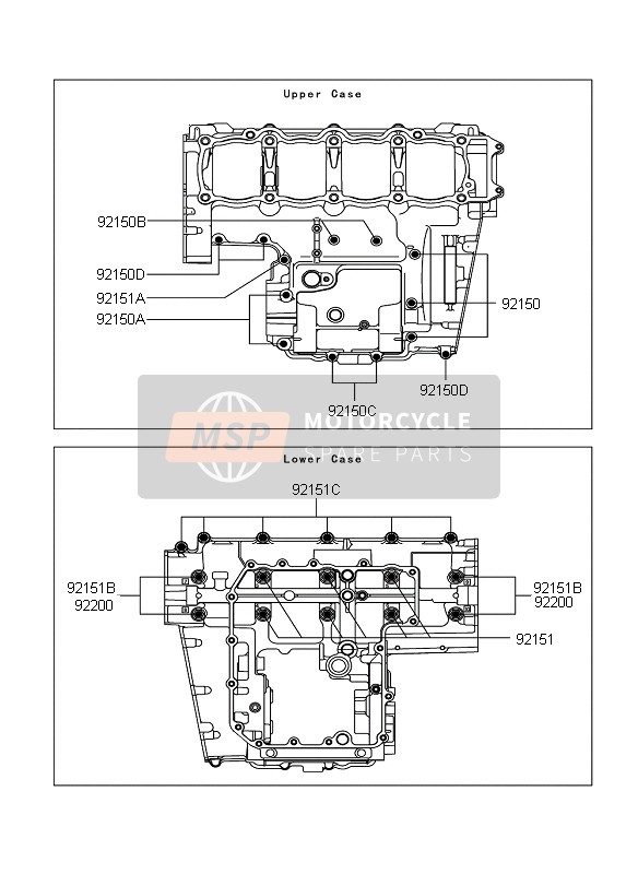 Kawasaki Z750 ABS 2007 KURBELGEHÄUSE SCHRAUBBOLZENMUSTER für ein 2007 Kawasaki Z750 ABS