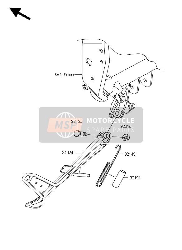 34024005718R, STAND-SIDE,Black, Kawasaki, 1