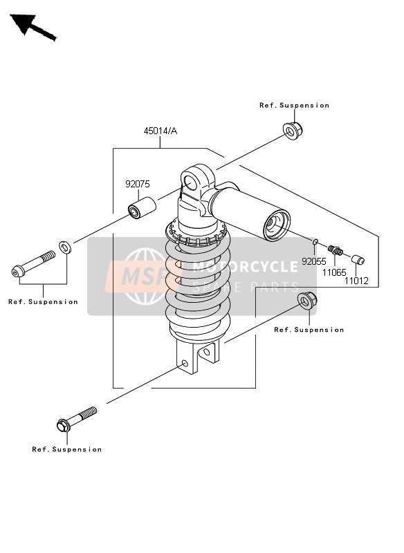 45014023723A, Shock, Spring SIL+BODY Blk, Kawasaki, 1