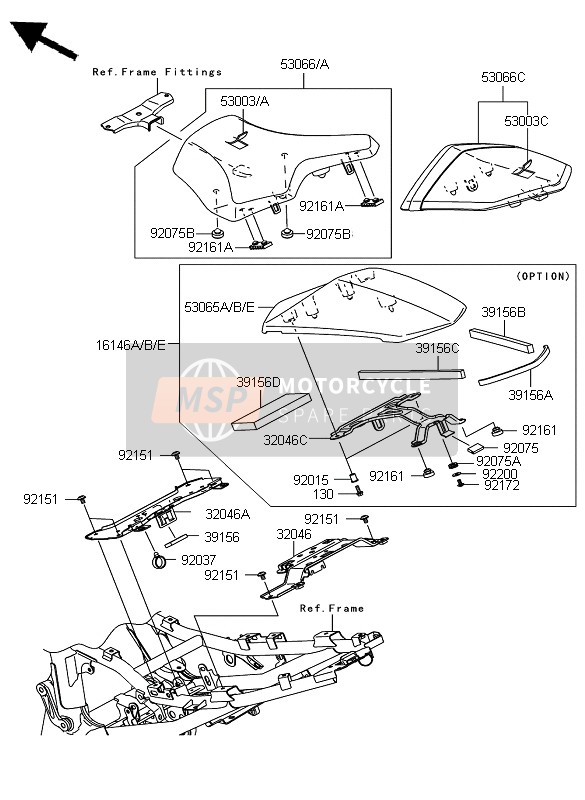 53066013912Y, Seat,Rr,Leather BLK+BAND Blk, Kawasaki, 1