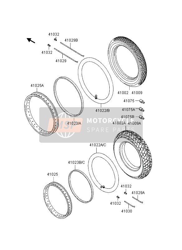 410301129, SPOKE-OUTER, Rr, 73.5mm, Kawasaki, 0