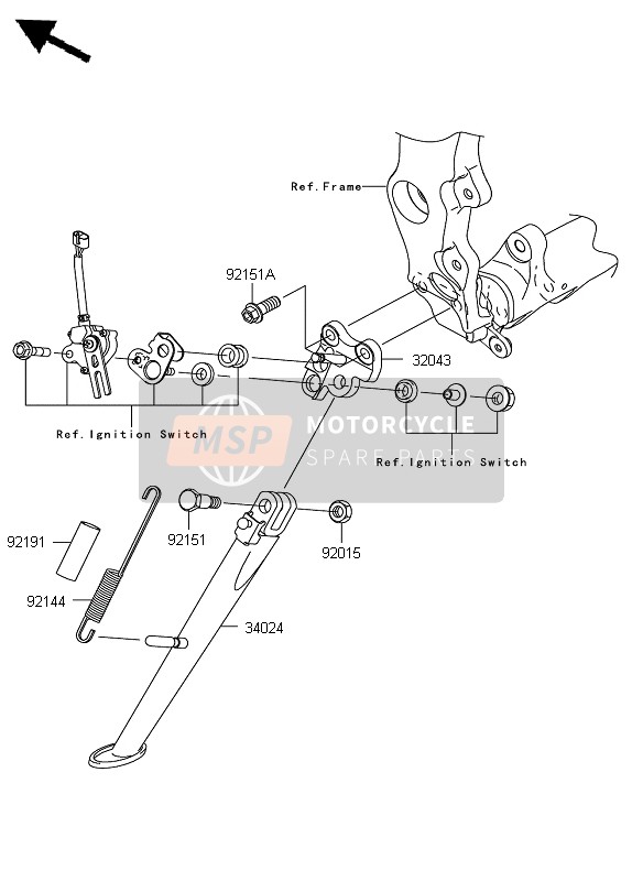 32043007418R, BRACKET-STAND,Side,Black, Kawasaki, 0