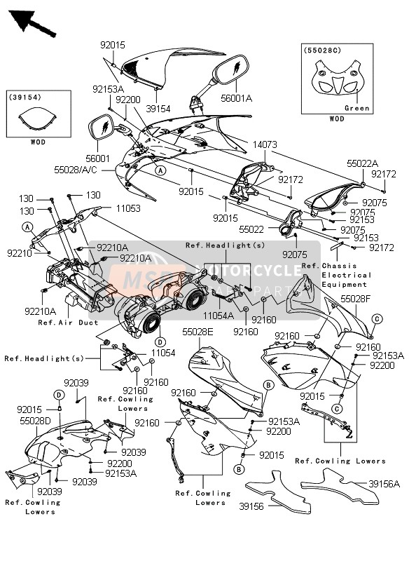 550280126H8, Cowling,Upp,Ebony, Kawasaki, 2