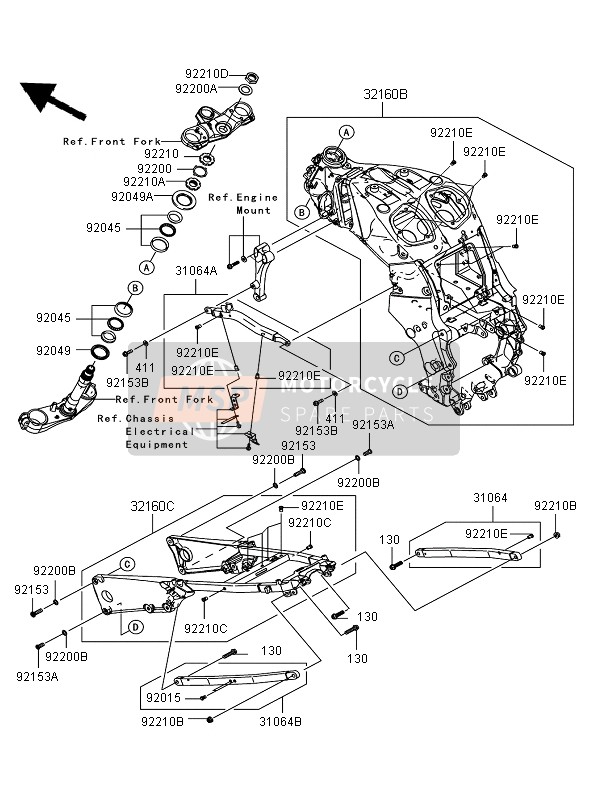 31064004511E, PIPE-COMP,Rr,Rh,F.S.Black, Kawasaki, 0