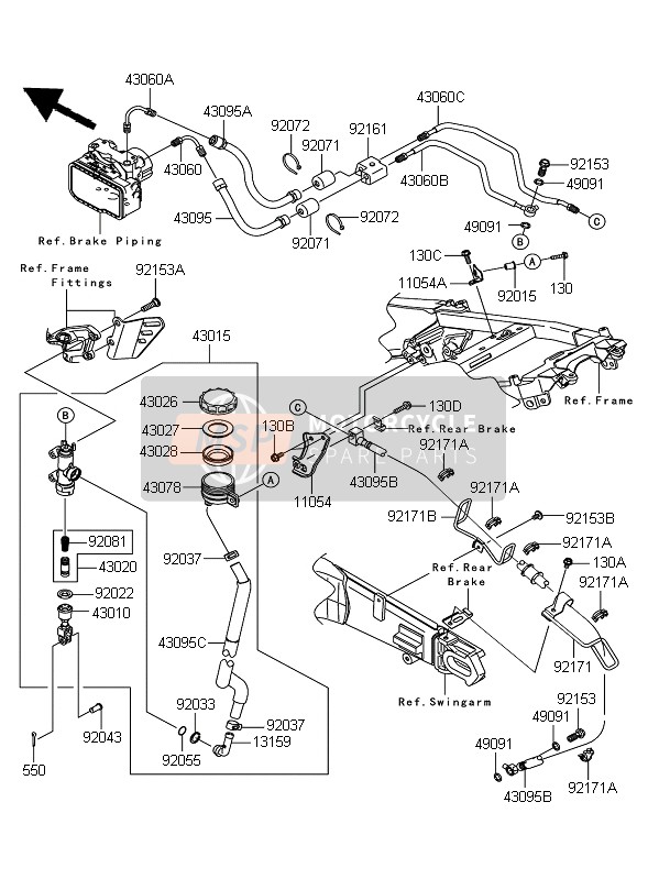 430950226, HOSE-BRAKE,Rr,Caliper, Kawasaki, 0