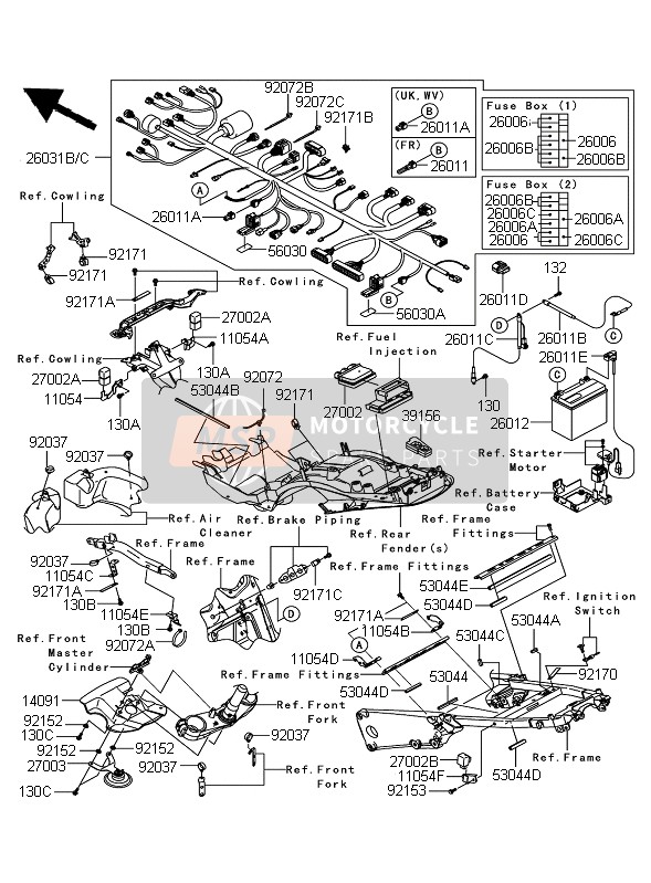 Kawasaki ZZR1400 ABS 2007 CHASSIS ELEKTRISCHE AUSRÜSTUNG für ein 2007 Kawasaki ZZR1400 ABS