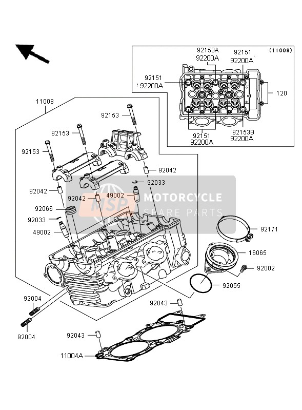 Kawasaki ER-6F ABS 2008 Cylinder Head for a 2008 Kawasaki ER-6F ABS