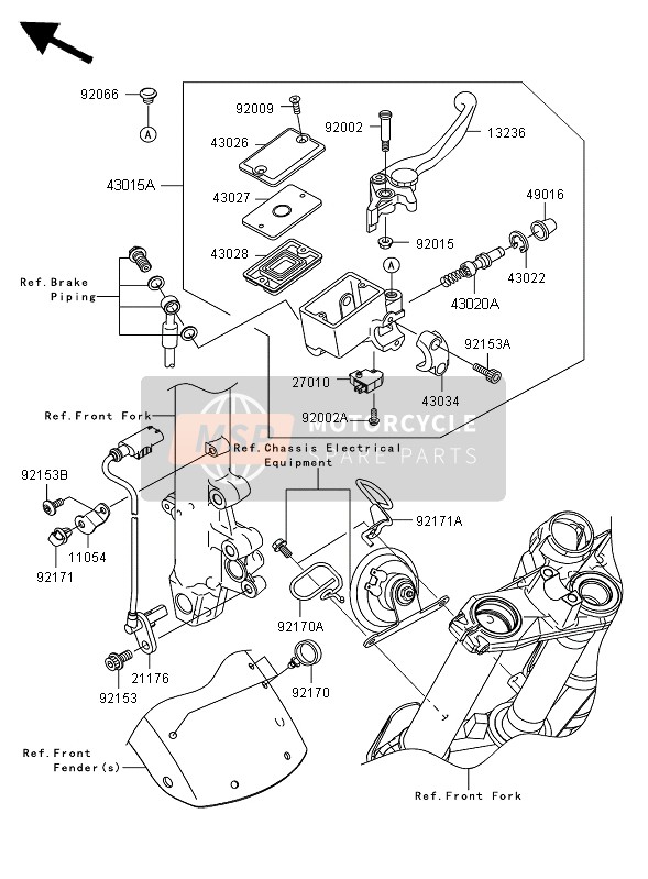 Kawasaki ER-6F ABS 2008 Front Master Cylinder for a 2008 Kawasaki ER-6F ABS