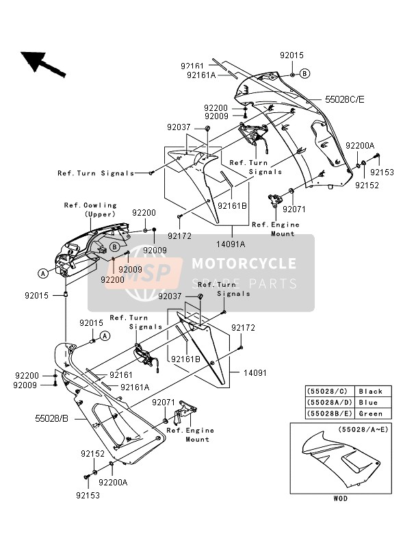 Kawasaki ER-6F 2008 Capotage (Centre) pour un 2008 Kawasaki ER-6F