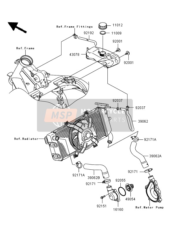 Kawasaki ER-6N 2008 Tubería de agua para un 2008 Kawasaki ER-6N