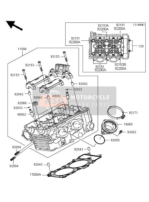 Kawasaki ER-6N ABS 2008 Cabeza de cilindro para un 2008 Kawasaki ER-6N ABS