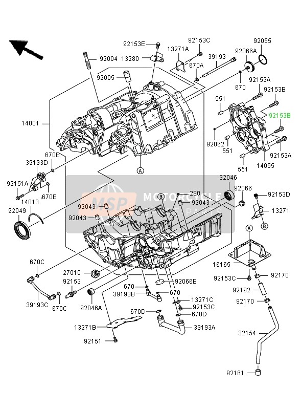 Kawasaki ER-6N ABS 2008 Crankcase (650AE057324) for a 2008 Kawasaki ER-6N ABS