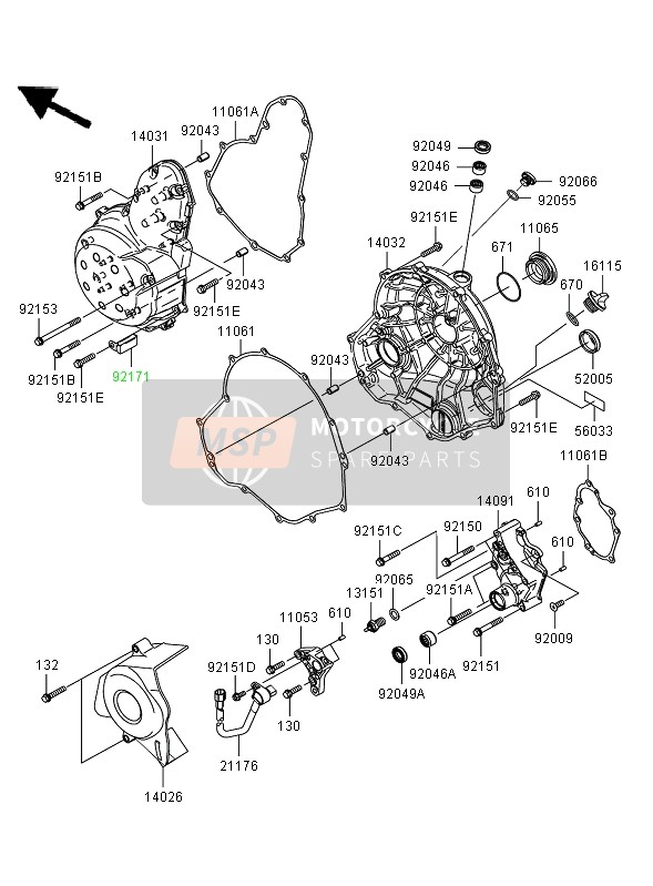 Kawasaki ER-6N ABS 2008 Cubierta del motor para un 2008 Kawasaki ER-6N ABS