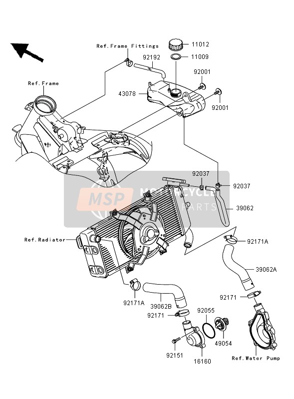 Kawasaki ER-6N ABS 2008 Tubería de agua para un 2008 Kawasaki ER-6N ABS