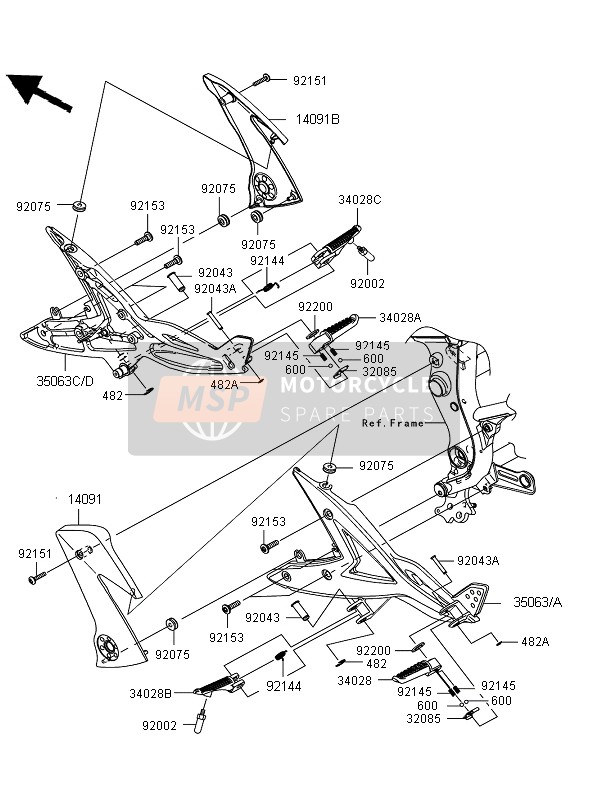 Kawasaki ER-6N ABS 2008 Reposapiés para un 2008 Kawasaki ER-6N ABS